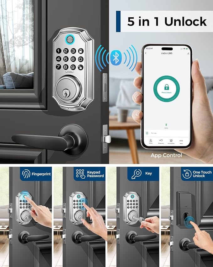 Keyless Entry Door Lock, Smart Deadbolt Lock with Handleset D180 & D280 (Fingerprint & Leveler)