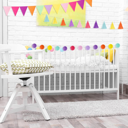 Irenare 9.8 ft Pom Pom Garland Felt Colorful Tassel Banner Christmas Party Pompoms Garland Decorations Felt Pennant Banner for Classroom Home Mantel Fireplace Birthday(Candy Color)