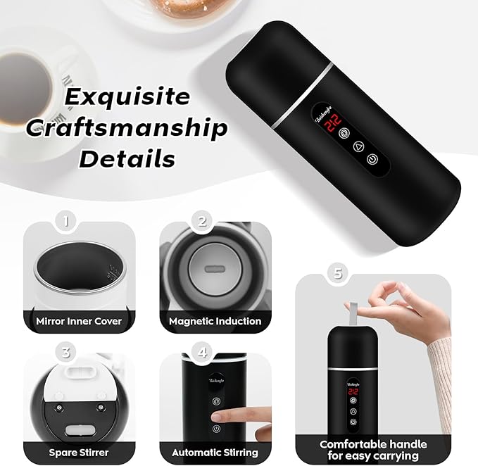 Electric Travel Kettle,12V/24V Car Coffee Warmer Kettle,Portable Hot Water Boiler,Small Hot Water Heater with Built-in Magnetic Induction Stirring