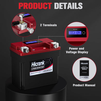 YTX14L-BS (GYZ16HL) Lithium 12V 8Ah 480CCA LiFePO4 Motorcycle Battery, Powersports Battery for Honda KTM Yamaha Harely, Fit ATV, UTV, Scooter, Motocross, 4 Wheeler, Quad, Riding Lawn Mower