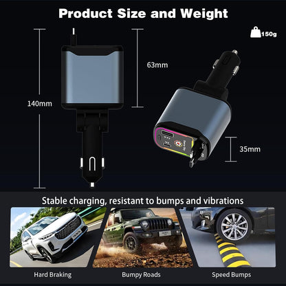 Starlight Retractable Car Charger,66W Fast Car Chargers Adapter 4 in 1 with 2 USB Car Chargers for Phone iPhone 16/15/14/13/12/11 and for Android