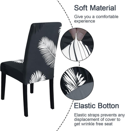 JQinHome Chair Covers for Dining Room Set of 6, High Stretch Removable Washable Parsons Chair Slipcover for Home Party Hotel Wedding Ceremony (Plume Black,6PCS)