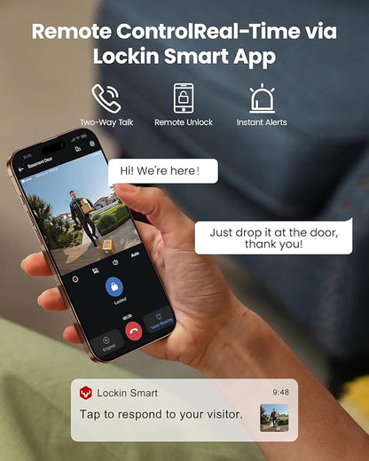 Lockin Veno Plus Smart Lock with 2K 180° Security Camera & Video Doorbell, AI Local Storage, Palm Vein/Fingerprint Keyless Entry Door Lock, Smart Locks for Front Door Bulit in Wi-Fi, App Control