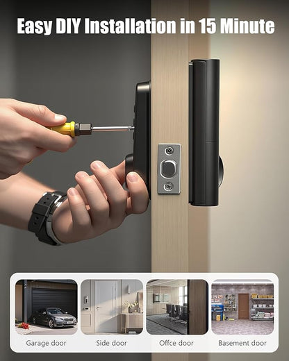 Smart Door Lock with 6 Unlocking Ways, Fingerprint Keyless Entry Door Lock with Auto Lock, Built-in WiFi, App Remote Control, Alexa & Google Voice Contro, Ideal for Family Members, Cleaners