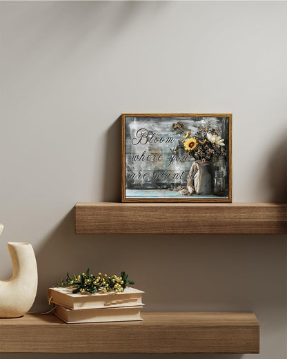 VIYYIEA Framed Canvas Wall Art Home Decor Bathroom Decor Farmhouse Flower Pictures and Quote Wall Decor Bath Canvas Prints Rustic Painting Aesthetic Home Decor for Living Room Bedroom Kitchen 8x10in