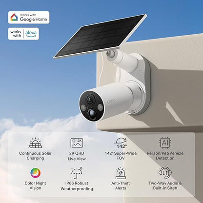Tapo MagCam 2K+ Outdoor Wireless Security Camera - Battery Power with Solar Charging, Magnetic Mount, Person/Vehicle Detection, Subscription-Free Local Storage or Optional Cloud, Works with Alexa