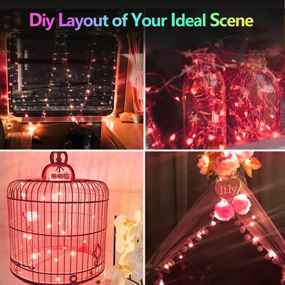 2 Pack 100LED Battery Operated Fairy Lights with Remote, 8 Modes LED String Lights with Timer, Dimmable, Memory Function, Waterproof Twinkle Lights for Outdoor Indoor Christmas Decor(Red)