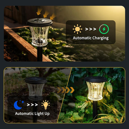 Glass Solar Pathway Lights Outdoor Waterproof, Decor Landscape Lighting with Modular Design, 3000K LED, Auto On/Off Solar Stake Light for Yard Garden Driveway Walkway Lawn, Warm White (6 Pack)