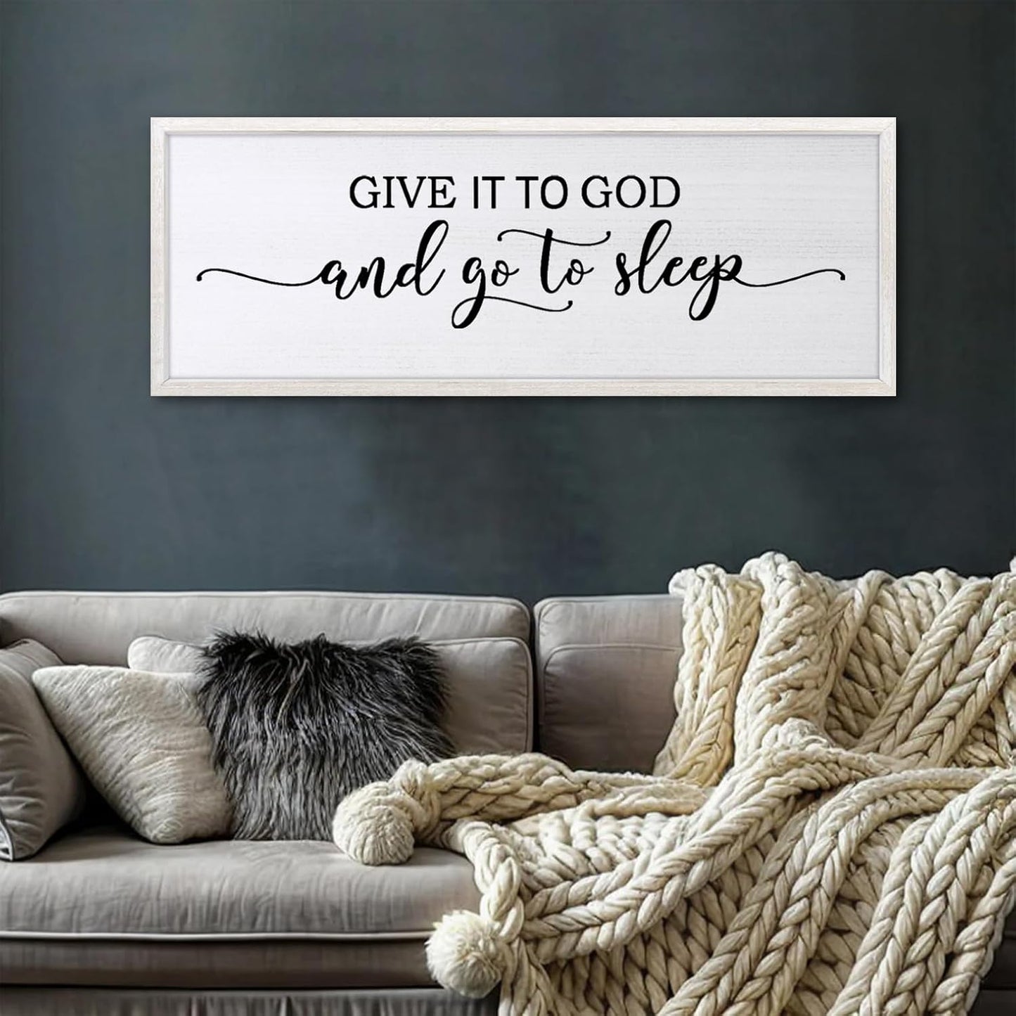 Sweet Dreams Above Bed Wall Decor Art 24"X10" Master Bedroom Over Bed Wall Wood Framed Sign (White)