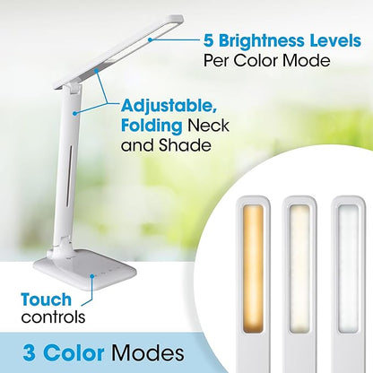 OttLite Slimline LED Desk Lamp – Touch Activated Controls, 3 Brightness Settings, ClearSun LED, Modern Design for Work, Office, or Dorm
