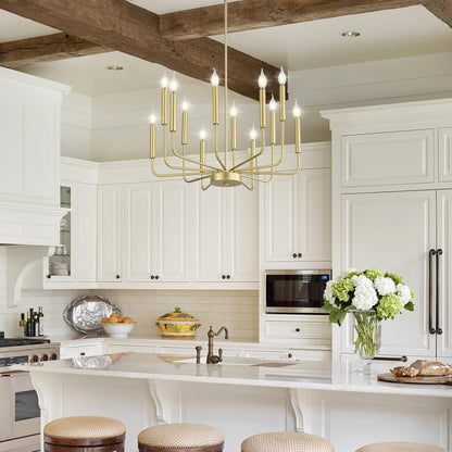Modern Gold Farmhouse Chandeliers, 12-Light Industrial Metal Chandelier Lighting, Classic Candle Hanging Pendant Light Fixtures for Kitchen, Dining Room, Living Room, Entryway