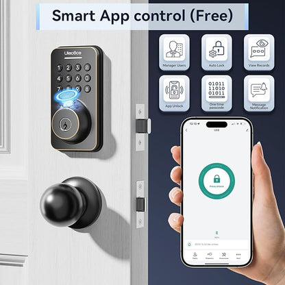 Fingerprint Keypad Deadbolt with Handle Set, Keyless Entry Door Lock, Door Locks for Front Door Lock Set, App Control, Auto Locking, Easy to Install, Oil Rubbed Bronze