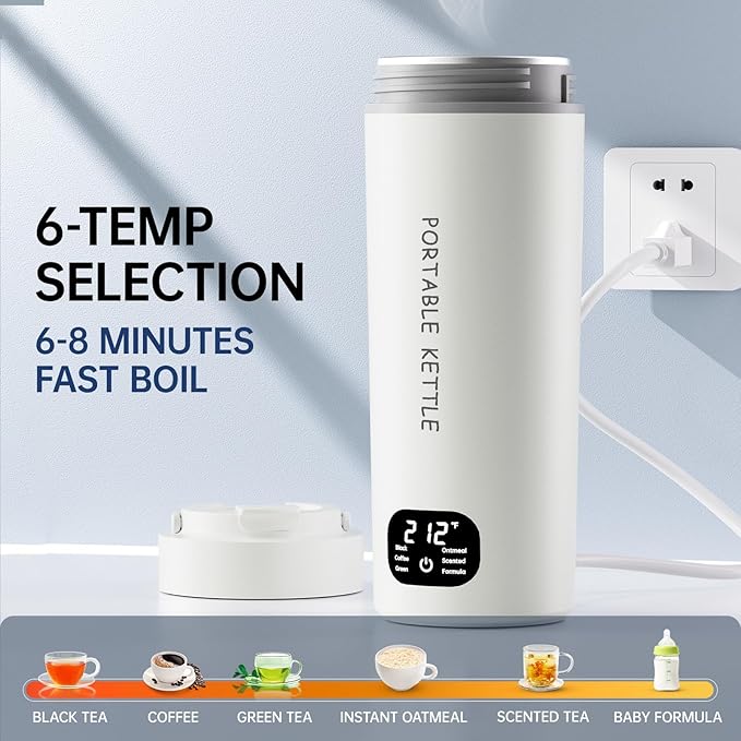 Dual Voltage Portable Electric Kettle Travel Hot Water for Tea, Coffee, 6 Temperature Controls and LCD Display, 316 Stainless Steel and 450ml, Auto Shut Off & Boil Dry Protection
