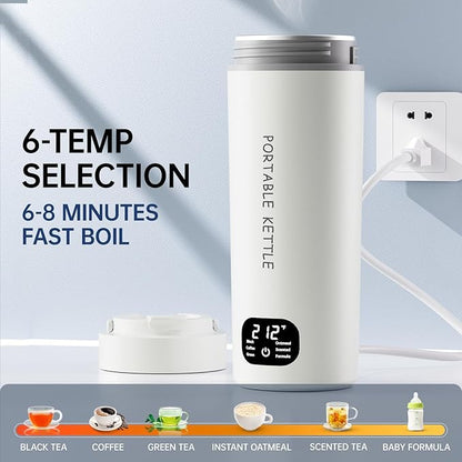 Dual Voltage Portable Electric Kettle Travel Hot Water for Tea, Coffee, 6 Temperature Controls and LCD Display, 316 Stainless Steel and 450ml, Auto Shut Off & Boil Dry Protection