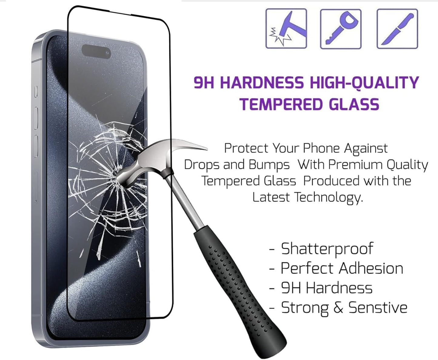 Screen Protector Tempered Glass Compatible with Apple iPhone 15 Pro (2 Pack)