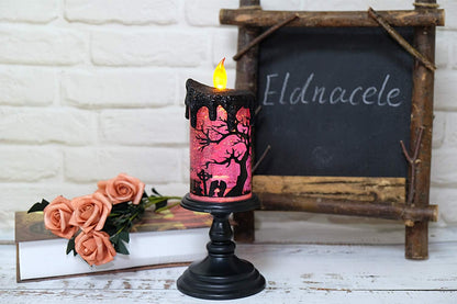 Eldnacele Halloween Snow Globe Candles Lighted Lamp, Battery Operated Spinning Water Glittering Tornado Flameless Candles Table Centerpiece for Halloween Decoration Indoor(Ghost)
