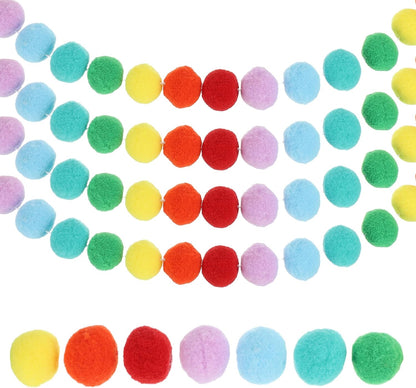 PATIKIL 26Ft Pom Pom Garland Decorations, 4Pcs Colorful Felt Ball Garland Banner Cute Rainbow Pompom Hanging Decorations for Tree Ornaments Homes Decor, Multicolor