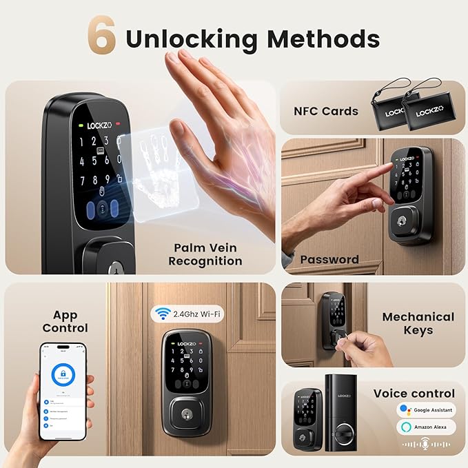 Smart Lock with Palm Vein, Keyless Entry Door Lock for Front Door, WiFi Electronic Door Lock with Keypad Deadbolt, Auto Lock, Voice Control, Compatible with Alexa & Google Assistant