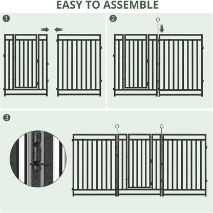 Decorative Garden Fence Metal Dog Fence Outdoor for Yard, 18ft (L) × 40in (H), 7 Panels + 1 Gate, Heavy Duty Animal Barrier Fencing for Patio & Flower Bed, No Dig, Black-Silver
