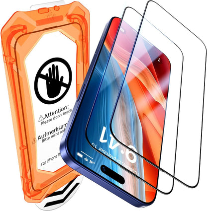 UniqueMe for iPhone 16 / iPhone 15 Screen Protector - [Military Grade Shatterproof & 9H+ Hardness] Screen Protector 15/16 Tempered Glass Full Coverage Protection, Easy Installation, 2 Packs