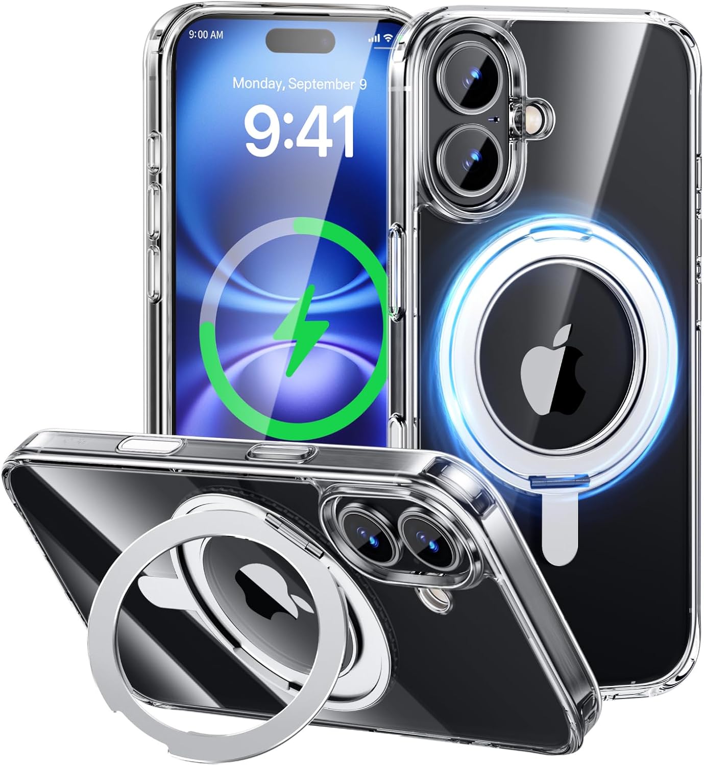 MAGIC JOHN 360° Rotatable Magnetic Invisible Stand for iPhone 16 Plus Case [Camera Control Button] [Compatible with MagSafe] 16FT Shockproof for iPhone 16 Plus Case 6.7'' with Kickstand, Clear