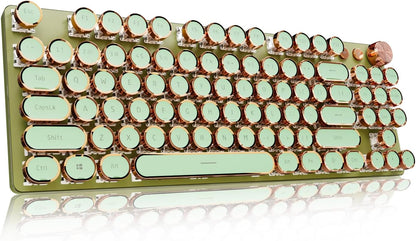 EWEADN V20 Green Typewriter Keyboard,87 Keys Backlit Typewriter Style Mechanical Keyboards, Media Control Knob, Wired/BT5.0/2.4G Typewriter Style Computer Keyboards Pink Switch for Windows/Mac/PC