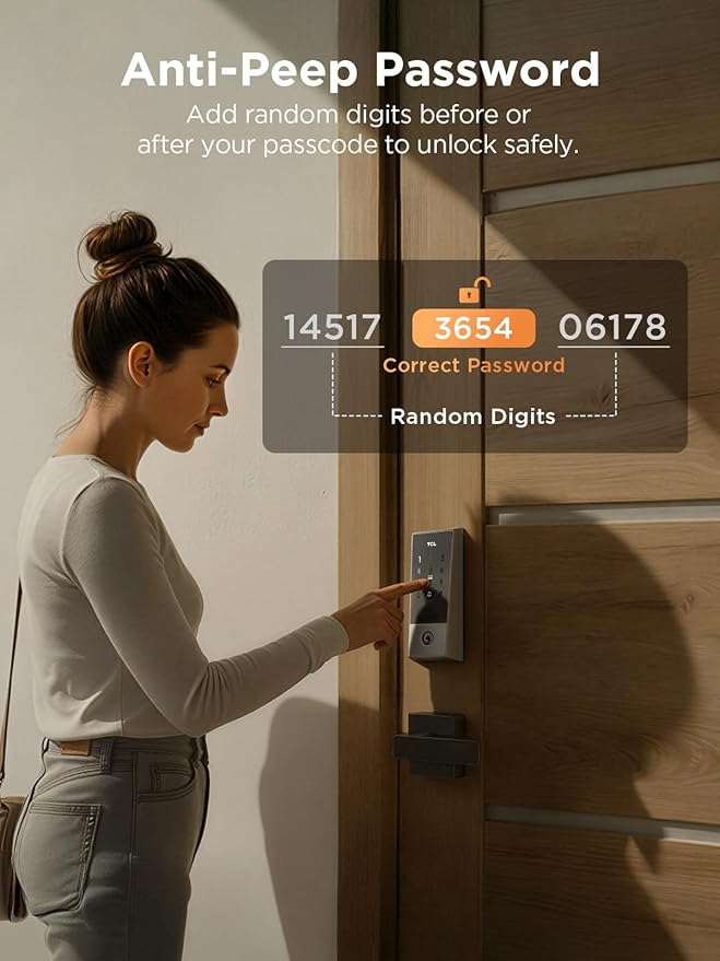 TCL Smart Lock D2 - Keyless Entry Door Lock, Built-in Wi-Fi, Touchscreen Keypad, App Remote Control, Easy Installation, No Bridge Required, IP54 Waterproof (Dark Grey)