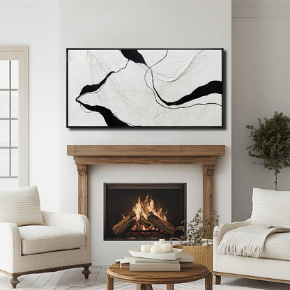 Framed Minimalist Wall Art 24"x48" Black and White Abstract Print Poster Line Canvas Modern Artwork for Living Room Bedroom Office Decor