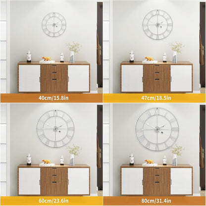 1st owned Large Wall Clock for Living Room Decor Silent Non-Ticking Decorative Wall Clock Roman Numerals Vintage Battery Operated for Kitchen Farmhouse Cafe Office Decor (Silver, 32 Inches)