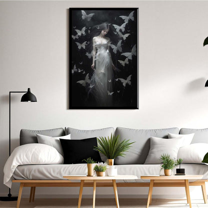 JFHCQJPK Vintage Gothic Feminine Canvas Wall Art Print Butterfly Poster Moody Female Wall Art Retro Artwork Dark College Decor for Home Bedroom24x36in Metal blackFramed