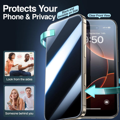 SMARTDEVIL 2PACK Privacy Screen Protector for iPhone 16 Pro Max Shatterproof Tempered Glass [True 28°Anti Spy] [9H Hardness] [Auto Dust-Elimination Install] [Bubble Free]