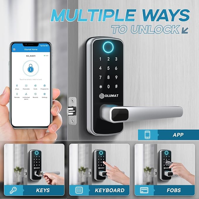 Smart Door Lock, OLUMAT Keyless Entry Door Lock Fingerprint Door Lock with Keypad Digital Lock with Handle for Home, Rental, Garage, Office and Hotel