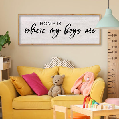 Home Is Where My Boys Are Wall Decor 40"×15" mom and her boys Sign for boys room Playroom Large Wood Framed Wall Hanging Art (Wood)