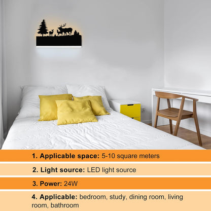 Wall Sconce LED Wall lamp, Indoor Wall Light with Cartoon Animal Pattern Design, Metal Acrylic Wall Lighting Glow Up and Down for Mirror Living Room Bedroom Hallway, 12W (Forest Deer)