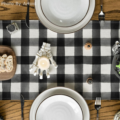 Artoid Mode Buffalo Plaid Bat Pumpkin Ghost Truck Spooky Halloween Table Runner, Sensonal Kitchen Dining Table Decoration for Home Party Decor 13x60 Inch