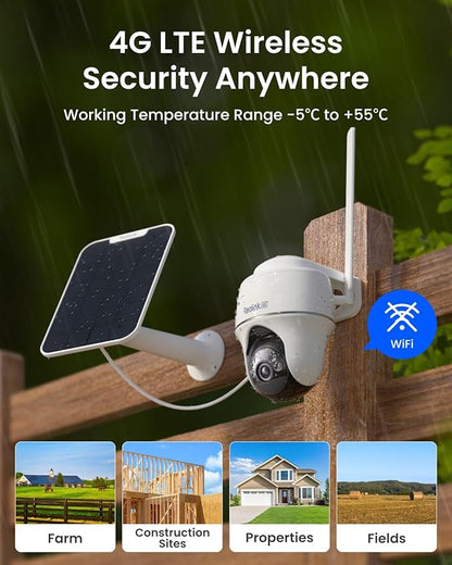 REOLINK 4K LTE Cellular Security Camera Wireless Outdoor, No WiFi, 3G/4G LTE, Solar Powered, SIM Card+32GB SD Card Included, Color Night Vision, Local/Cloud Storage, Go PT Ultra+SP, Updated Version