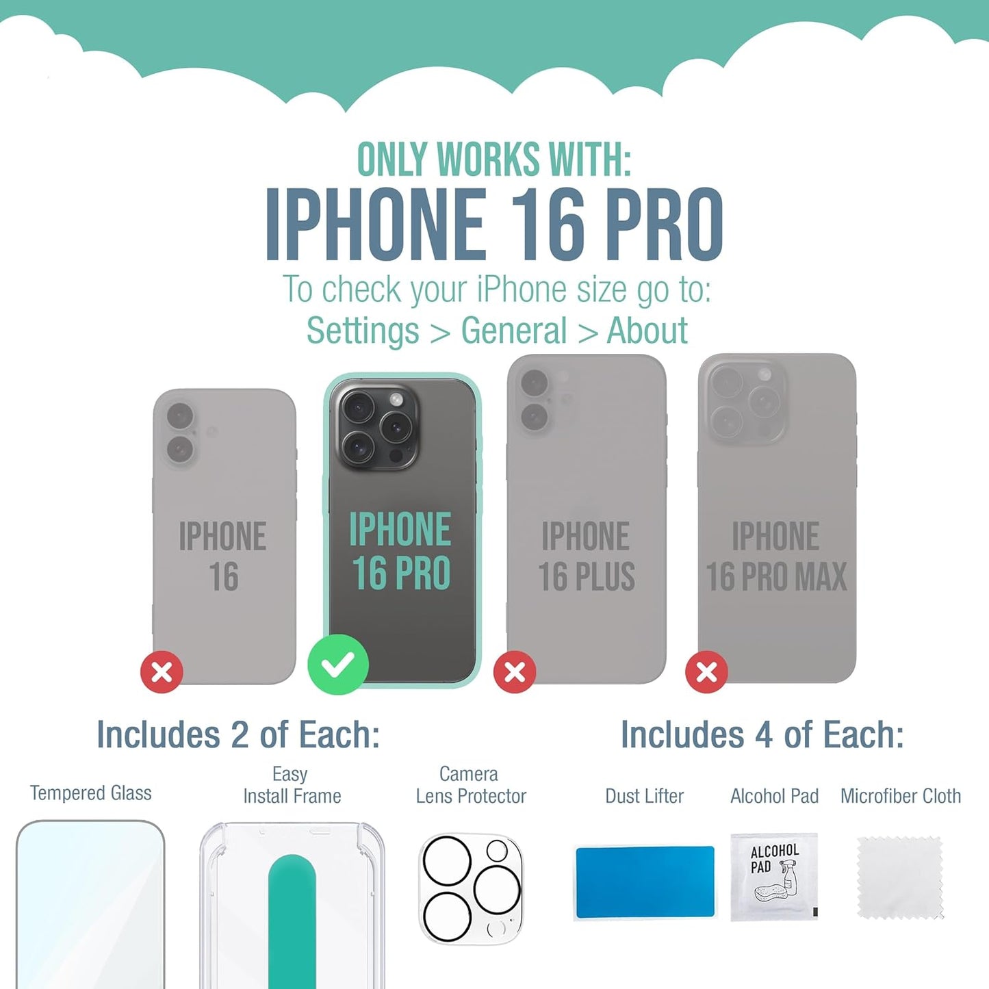 Smartish® iPhone 16 Pro Screen Protector + Camera Lens Covers - Tuff Sheet - 2-Pack Tempered Glass 9H Easy Install Frame Case-Friendly - Dynamic Island for Apple iPhone 16 Pro - Clear 2-Pack