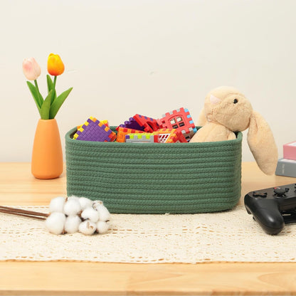 Small Storage Baskets for Organizing | Closet Organizer Bins | Shelf Toy Basket | Woven Rope Baskets | Cube Decorative Box | Shallow Basket | 11.5x7.5x4.7” | 3 Packs Green