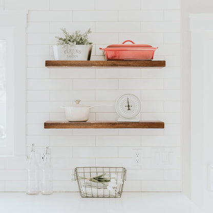 URBANDI, Rustic Floating Shelves, Set of 2, Hidden Bracket, Solid Wood, Heavy Duty, Wall Mounted Shelves, (Provincial, 60Wx8D)