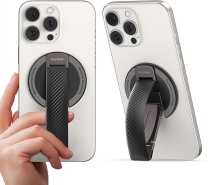 2025 Klearlook for MagSafe Phone Grip with Silicone Finger Strap, Removable Magnetic Phone Ring Holder with Adjustable Kickstand, Finger Phone Ring Grip for iPhone 16/15/14/13/12 Series, Black