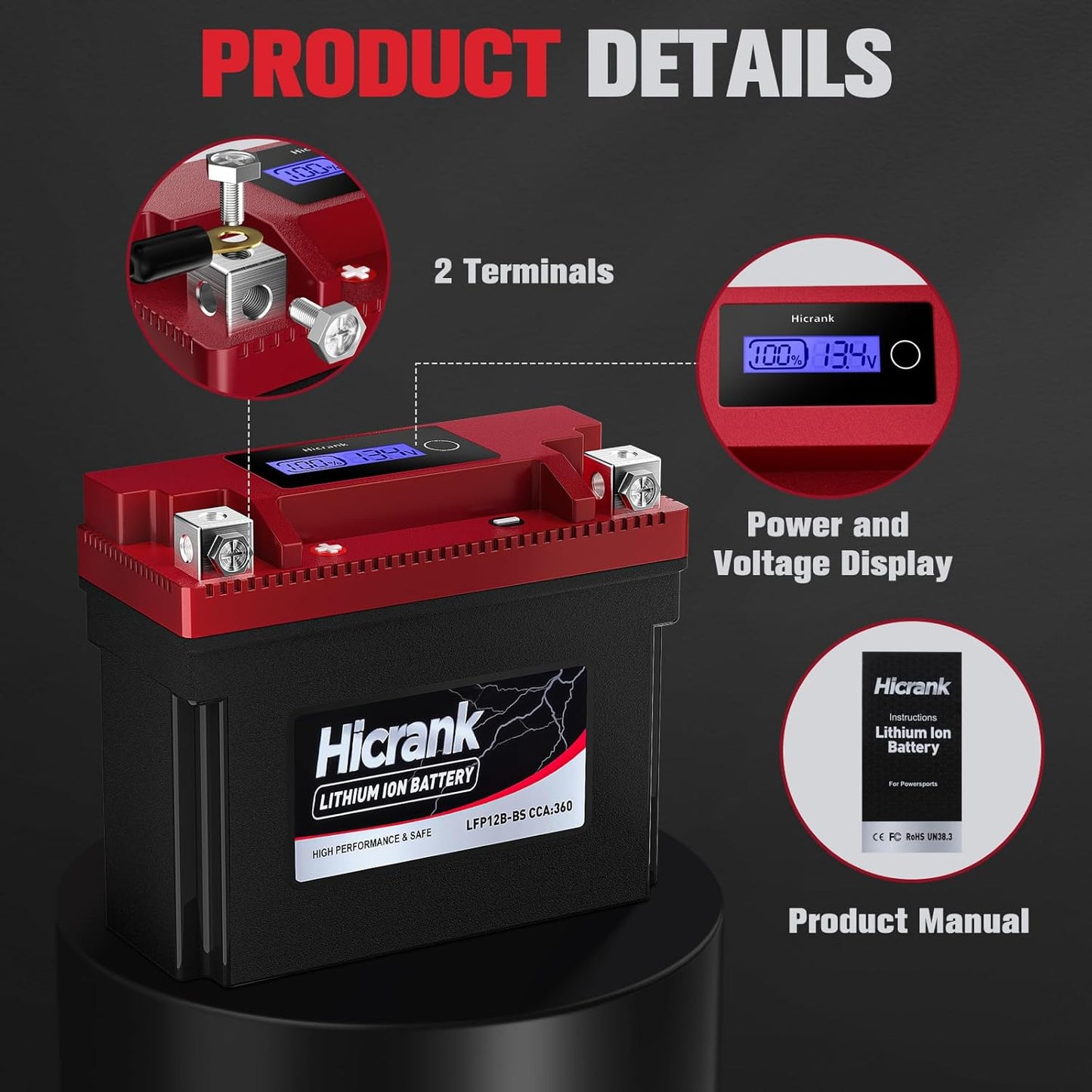 YT12B-BS Lithium 12V 6Ah 360CCA LiFePO4 Motorcycle Battery, Powersports Battery for Scooter, ATV, UTV, Jet Ski, Personal Watercraft, Snowmobile, Quad, Riding Lawn Mower, Tractor