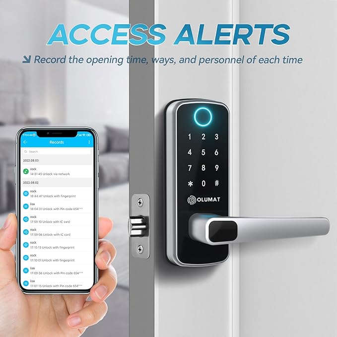 Smart Door Lock, OLUMAT Keyless Entry Door Lock Fingerprint Door Lock with Keypad Digital Lock with Handle for Home, Rental, Garage, Office and Hotel