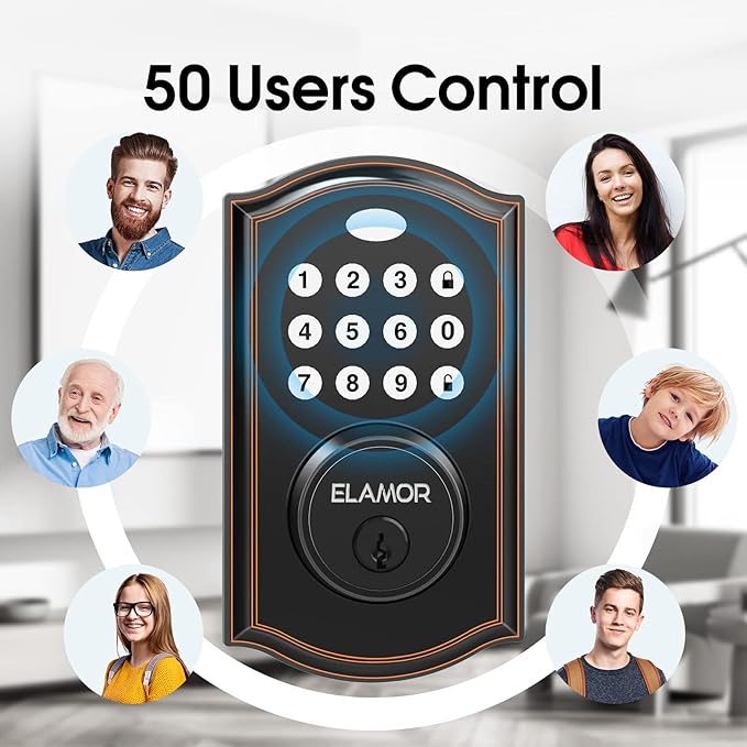 Keyless Entry Door Lock - Electronic Deadbolt Lock with Keypads, Auto Lock, 50 User Codes, Security Waterproof Smart Lock Easy to Install, Ideal for Front Door, Home Use, Apartment - ELAMOR M19 ORB