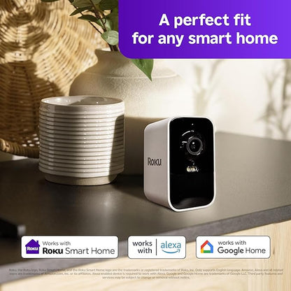 Roku Battery Camera for Home Security - New 2025 Weather-Resistant Indoor & Outdoor Wireless Camera & Pet Monitor with 1080p HD & Two-Way Audio - Rechargeable, Motion Detection & Wi-Fi (Pack of 4)