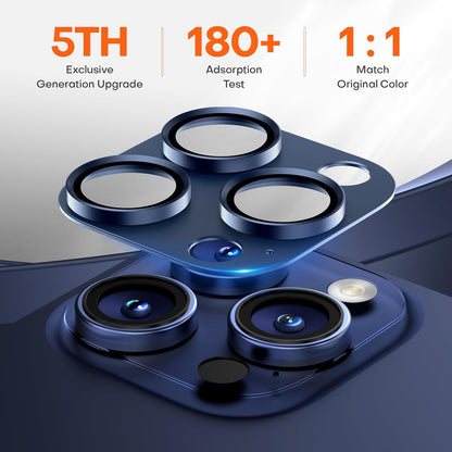 Camera Lens Protector for iPhone 16 Pro Max/16 Pro/iPhone 15 Pro Max/15 Pro/iPhone 14 Pro Max/14 Pro, Aluminum Alloy Sapphire Glass Camera Screen Cover, Case Friendly- Blue Titanium