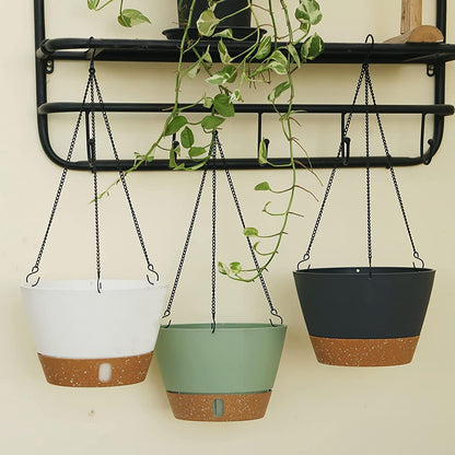 ZMTECH 8 Inch Hanging Planters for Indoor Plants, Hanging Baskets for Plants Outdoor with Visible Water Level, Hanging Flower Pots with Drainage Holes & Removable Tray(2 Pack, Green)