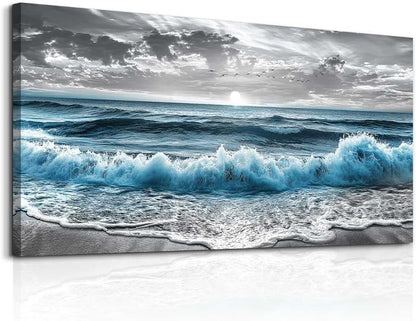 ZUITINGHUA Large Wall Decor For Living Room Canvas Wall Art For Office Modern Wall Decorations For Bedroom Sea Wave Landscape Painting Black And White Pictures Artwork Room Home Decor 24x48 In