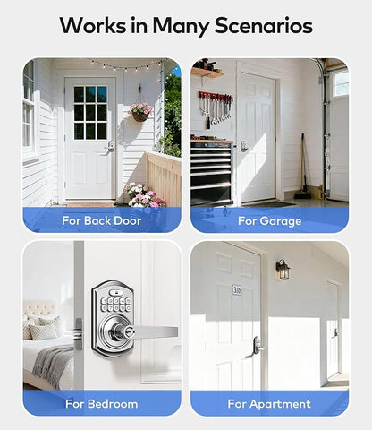 TEEHO TE019 Smart Keyless Entry Door Lock with Handle, App Control, Digital Electronic Keypad, Remote One-Time Code Sharing, Auto Lock & Passage Mode, for Bedroom & Rental, Satin Nickel