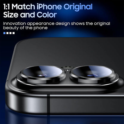 Uyiton Compatible with iPhone 16 / iPhone 16 Plus Camera Lens Protector - [Not Easy to Break][Strong Adsorption][Case-Friendly] Metal Tempered Glass Rear Camera Screen Cover - Black Titanium