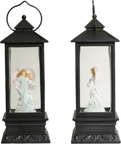 Eldnacele Musical Singing and Lighted Plug-in & Battery Operated Lighted Christmas Water Glittering Snowing Globe Christians Church Lantern for Home Decoration Angel